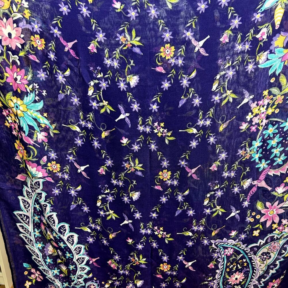 NWT Vera Bradley Purple Paisley Floral Scarf Fringe Rayon Bird Print Lightweight - Picture 10 of 17